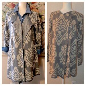 Sz L Anthropologie Hannah Grey Damask Open Cardigan Sweater